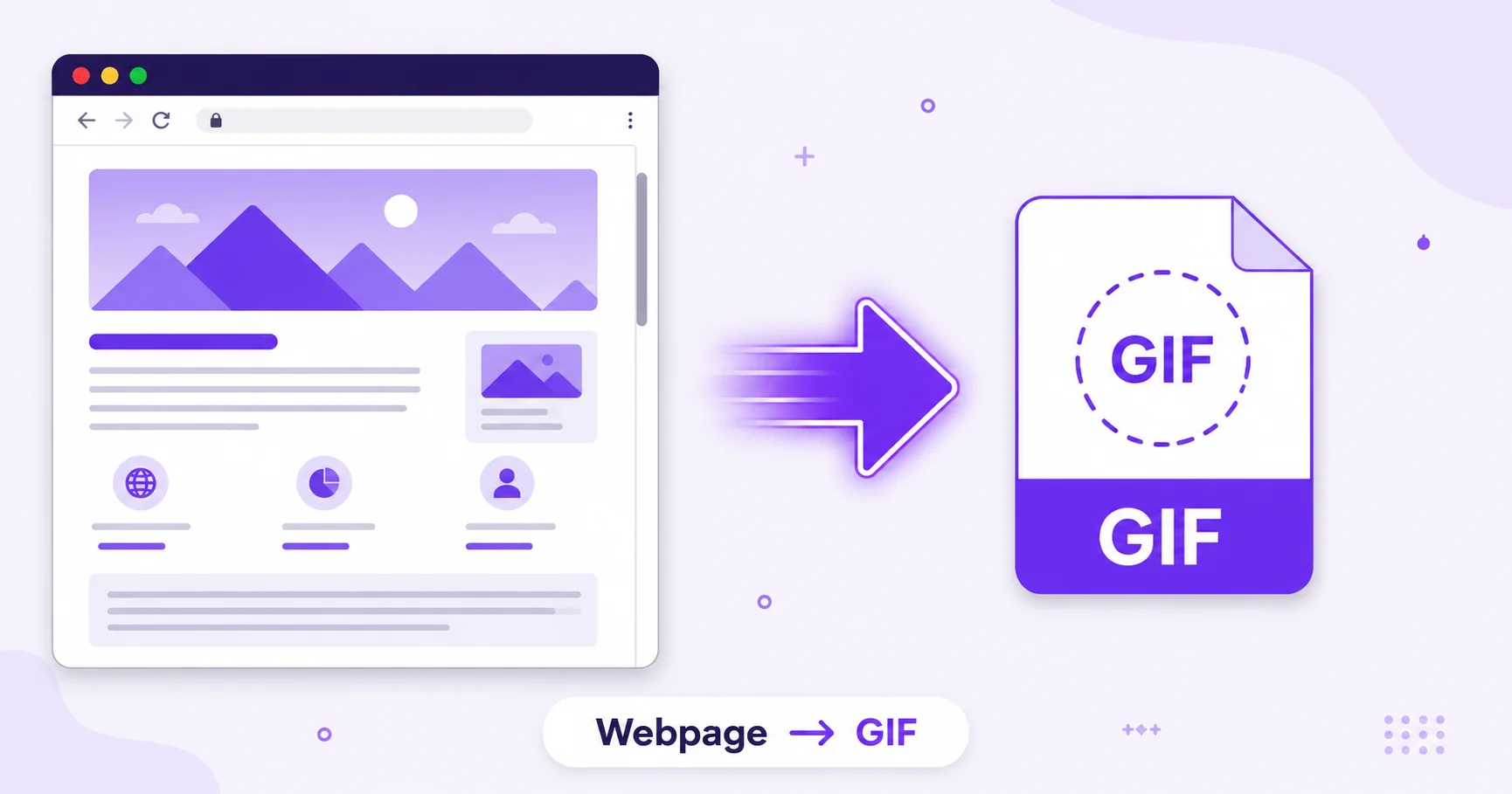 Illustration of a browser webpage converting into a GIF image file.