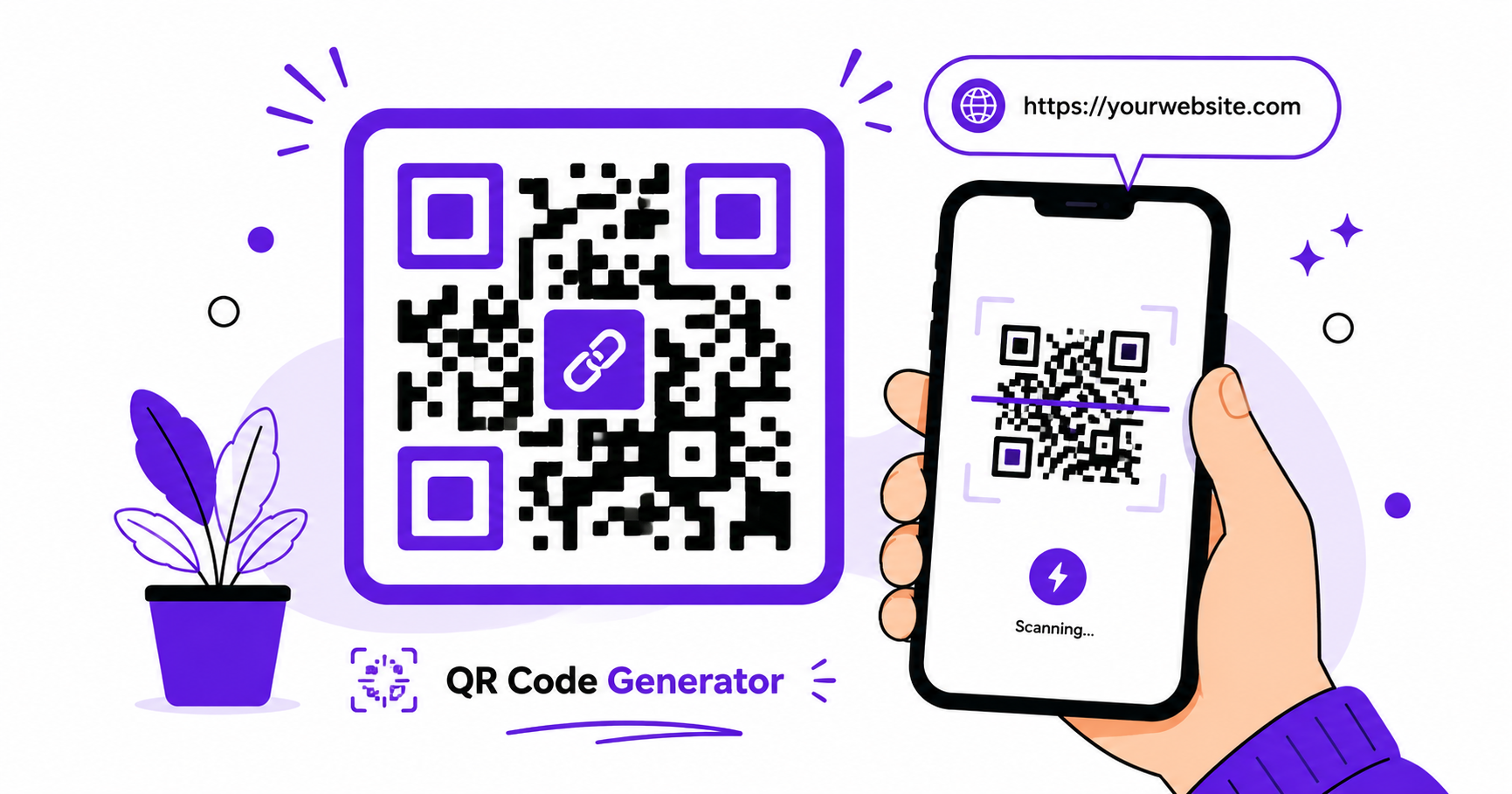 Illustration of a smartphone scanning a QR code that opens a website link.