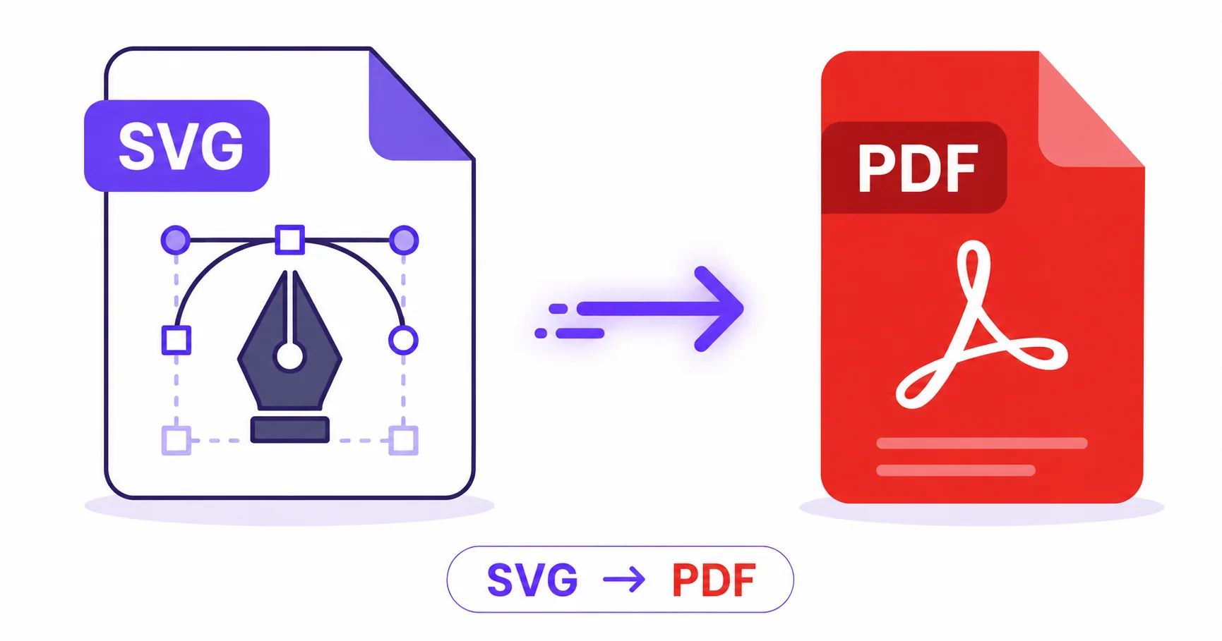 Illustration of a vector SVG file converting into a PDF document.