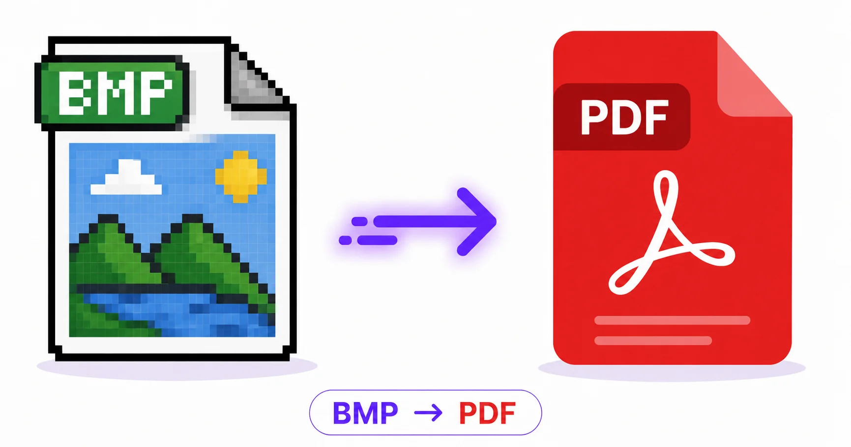 Illustration of an old bitmap BMP file converting into a modern PDF document.