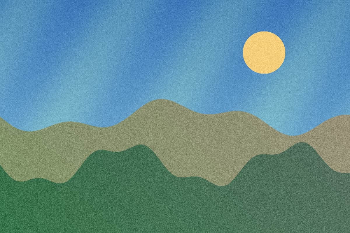 The same landscape illustration after a measured 100 KB JPG export